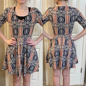 Mimi Chica Skater skirt dress shirt sleeves v-neck pattern Southwestern POCKETS